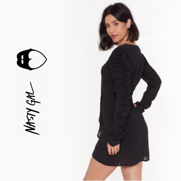 V Neck Chiffon Long Sleeve Mini Dress